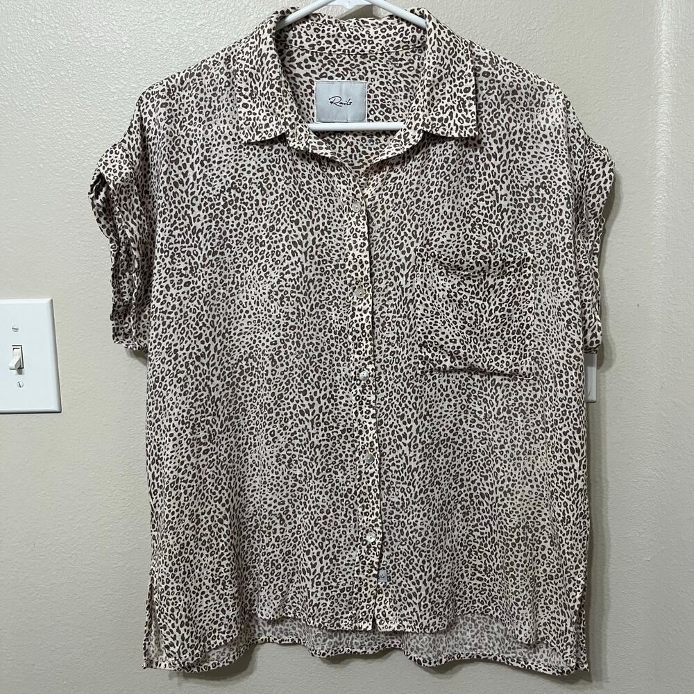 Rails Beige and Black Leopard Print Button-Up Blouse